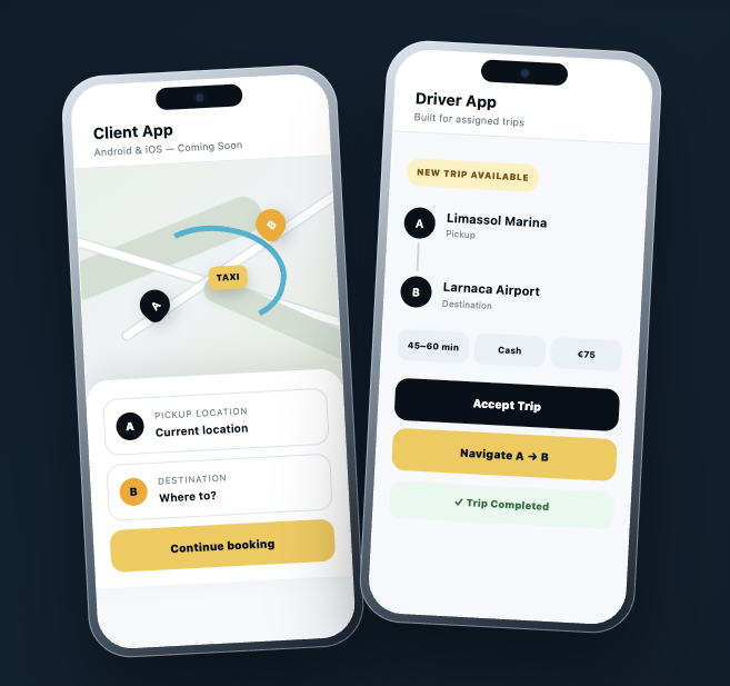 Limassol Taxi Client and Driver Application first-version interface